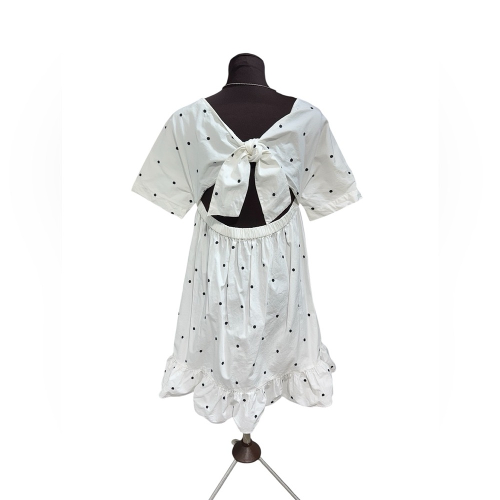 ZARA Polka Dot Babydoll Dress White Cotton Ruffle Hem Summer Size M